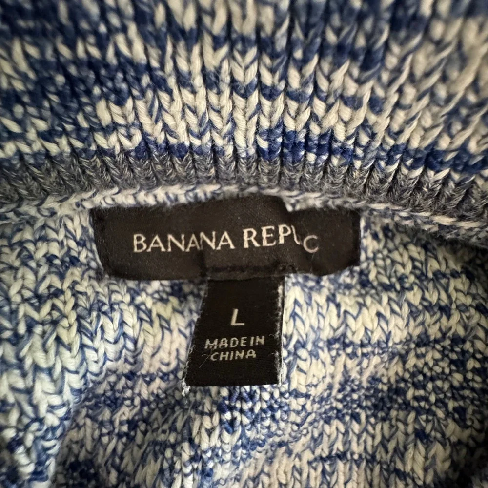 Banana Republic Mens Blue White Marled Shawl Collar Button Cardigan Sweater L